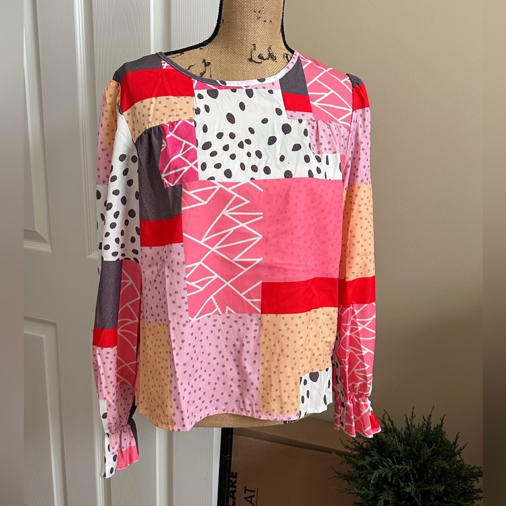 Bright Patchwork Blouse Statement Top - image 2
